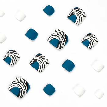 Twenty four pcs new blue black and white lines foot fake nails x3 boxes(contain 3pcs tapes)