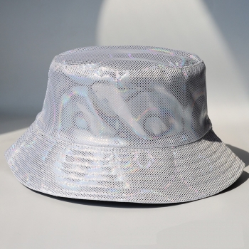 Summer new fashion laser shining disc pattern batch printing double sided foldable sun protection outdoor bucket hat 56-58cm