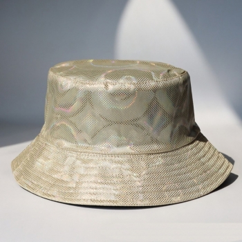 Summer new fashion laser shining disc pattern batch printing double sided foldable sun protection outdoor bucket hat 56-58cm