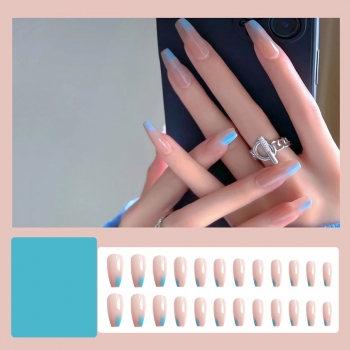 Twenty four pcs new ultra-thin removable ice transparent blue gradient lengthening and widening fake nails x3 boxes(contain 3pcs tapes)