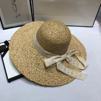 One pc summer raffia weave lace ribbon dome big brim adjustable vacation style seaside beach straw hat 54-58cm