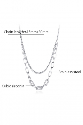 One pc 2 layer new metal chain rhinestone decor simple necklace(length:41.5+6cm)
