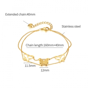 One pc new simple metal hollow double layer butterfly bracelets(length:16+4cm)