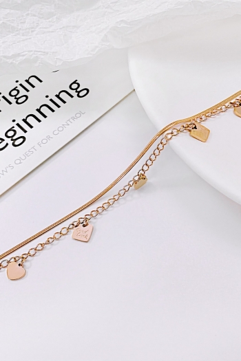 One pc double layer new simple metal letter good luck geometry heart shape pendant anklet(length:21+6cm)