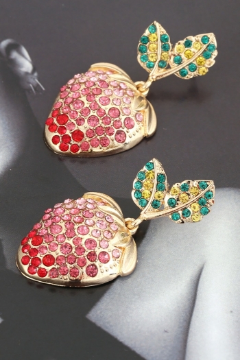 one pair new fashion alloy rhinestone strawberry earrings (size:5*2.4cm)