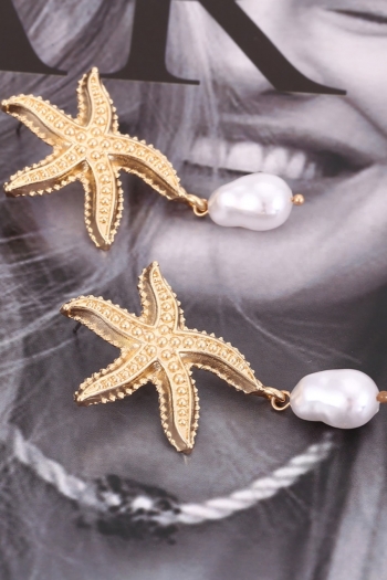 one pair new beach holiday style retro sea star alloy pearl earrings (size:5.7*2.8cm)