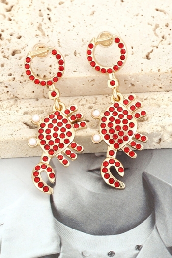 one pair new beach holiday style cute crab pendant alloy pearl rhinestone hoop earrings (size:5.1*1.8cm)