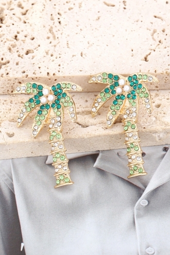 one pair new beach bohemian resort style palm trees alloy pearl rhinestone earrings (size:4*2.2cm)