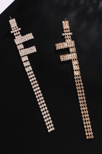 one pair new 2 colors rhinestone long tassel letter f wedding stage earrings(length:14.3cm)