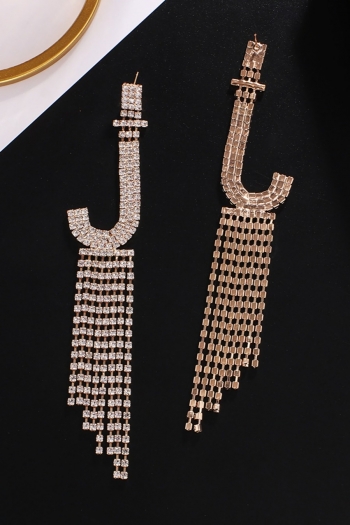 one pair new 2 colors rhinestone long tassel letter j wedding stage earrings(length:14.5cm)