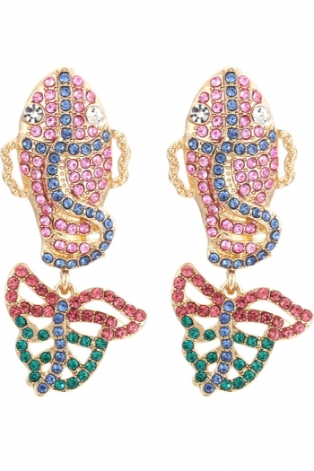 one pair new 2 colors fashion shiny multicolor rhinestone butterflyfish earrings(size:5.5*2.4cm)