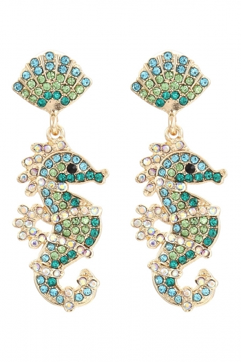 one pair new 3 colors fashion shiny multicolor rhinestone sea horse earrings(size:5.2*2cm)