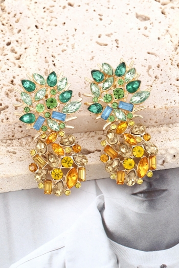 one pair new fashion shiny multicolor rhinestone cute pineapple earrings(size:4.6*2.6cm)