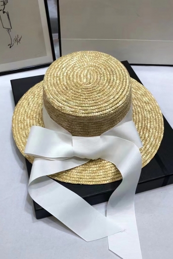one pc summer new 3 colors bowknot webbing flat top elegant sun protection adjustable weave seaside beach straw hat 54-58cm