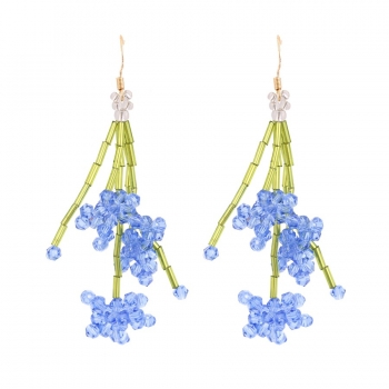 one pair fashion hand braided glass crystal beaded floral tassel  long earrings(size:8*3.5cm)