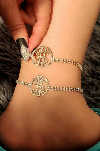 one pc new 2 colors dollar pattern rhinestone metal anklet chain (size:30cm )