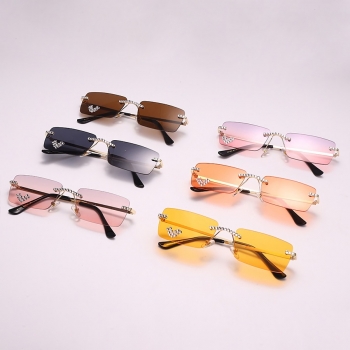 one pc new stylish 6 colors heart shape rhinestone decor frameless sunglasses