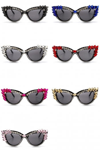 one pc new stylish 7 colors retro rhinestone decor metal cat eye sunglasses