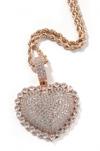 one pc new 3 colors heart shape rhinestone pendant metal chain necklace(chain size:60cm)