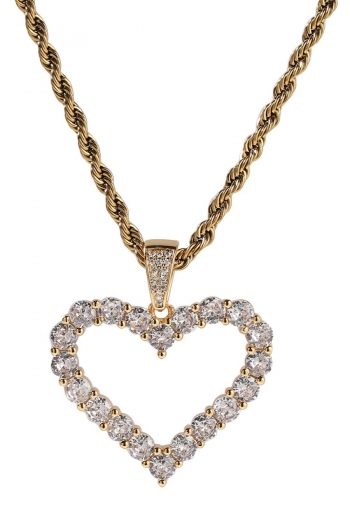 one pc new 3 colors heart shape cutout pendant rhinestone metal necklace(size:60cm)