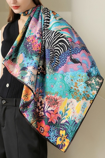 one pc stylish retro flower zebra and leaf fixed printing satin scarf 90*180cm
