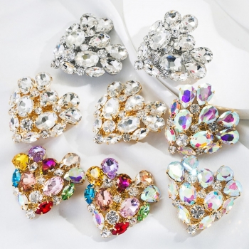 one pair new four colors geometry rhinestone heart shape alloy earrings (length:4.7cm)