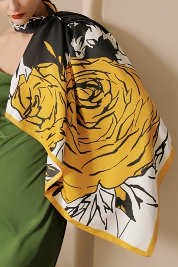 one pc stylish four colors rose fixed printing satin scarf 90*90cm