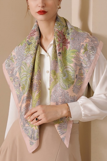 one pc stylish four colors flower and leaf batch printing satin scarf 90*90cm