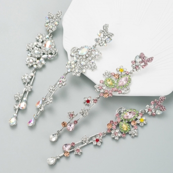 one pair new stylish two colors butterfly shape rhinestone decor alloy long earrings (length:12.5cm)