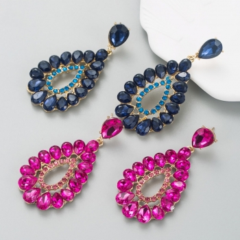one pair new two colors water droplets shape rhinestone alloy earrings (length:6.3cm)