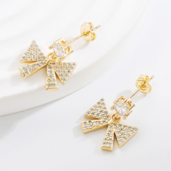 one pair new bow-knot shape rhinestone alloy earrings (length:1.5cm)