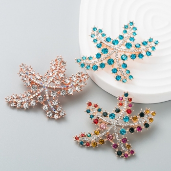 one pc new fashion three colors rhinestone decor starfish shape alloy brooch (width:4.5cm)