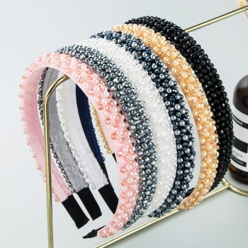 one pc new stylish six colors beaded pearl decor thin hair hoop (width:1.1cm)