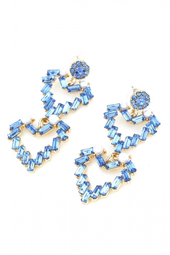 one pair new double layer heart shape cutout pearl geometry rhinestone earrings(size:5.2*2.5cm)