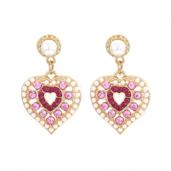 one pair new romantic heart shape pearl rhinestone earrings(size:3.5*2.2cm)