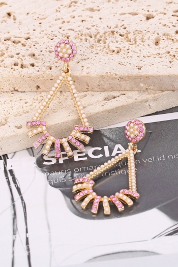 one pair new simple cutout drop shape pearl rhinestone earrings(size:4.8*2.6cm)