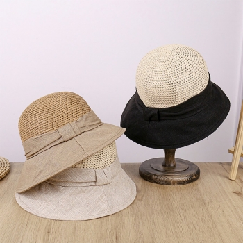 one pc summer stylish 3 colors cotton linen stitching adjustable sun straw hat 56-58cm