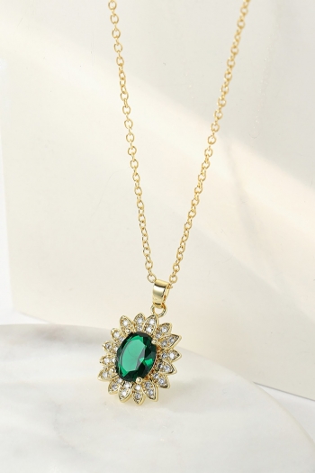one pc new gold-plated emeralds sunflower shape rhinestone metal necklace(length:45+5cm)