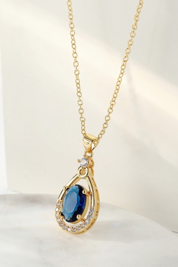 one pc new chinese style sapphire pendant rhinestone metal chain necklace(length:45+5cm)