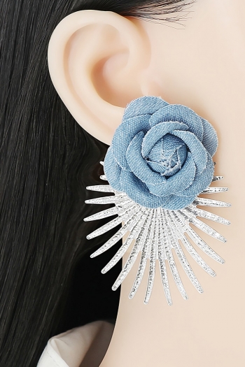 one pair new retro alloy blue flower exaggerated large earrings(size:8.1*5.7cm)