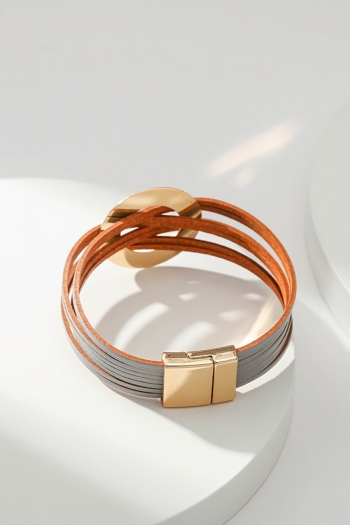one pc new 4 colors multi-layer thin leather strip magnetic buckle hollow disc design bracelet(length:19.5cm)