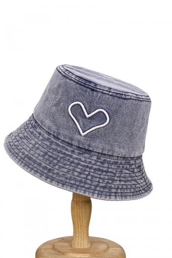 one pc summer stylish 4 colors heart embroidery denim bucket hat 56-58cm
