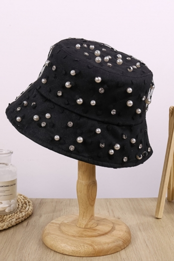 one pc summer stylish 2 colors pearl rhinestone decor bucket hat 56-58cm