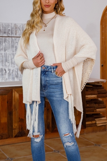 autumn new stylish solid color slight stretch tassel hollow knitted all-match shawl