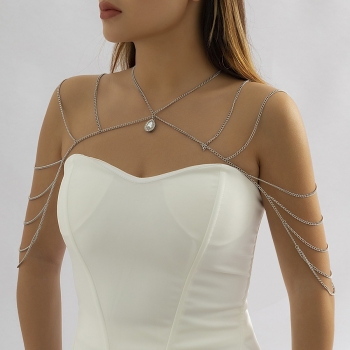 one pc new fashion collarbone chain ethnic style rhinestone multi-layer tassel double shoulder body chain(length:45+7cm)
