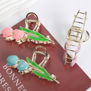 one pc new 3 colors metal tulip flowers shape pearl hair clip(size:11.5cm)