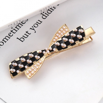 one pc new bowknot shape metal pearl hair clip(size:6cm)