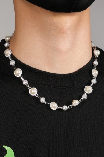 one pc new hip hop retro high quality rhinestone pearl necklace(length:20 inch)
