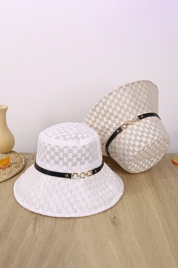 one pc new stylish three colors lattice printing pu lace-up decor  bucket hat 58-60cm