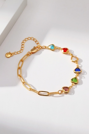 one pc new best sellers candy colors heart shape rhinestone paper clip chain design bracelet(length: 16.5cm)